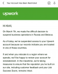 Крупнейшая фриланс-биржа Upwork заблокировала аккаунты пользователей из России и Беларуси