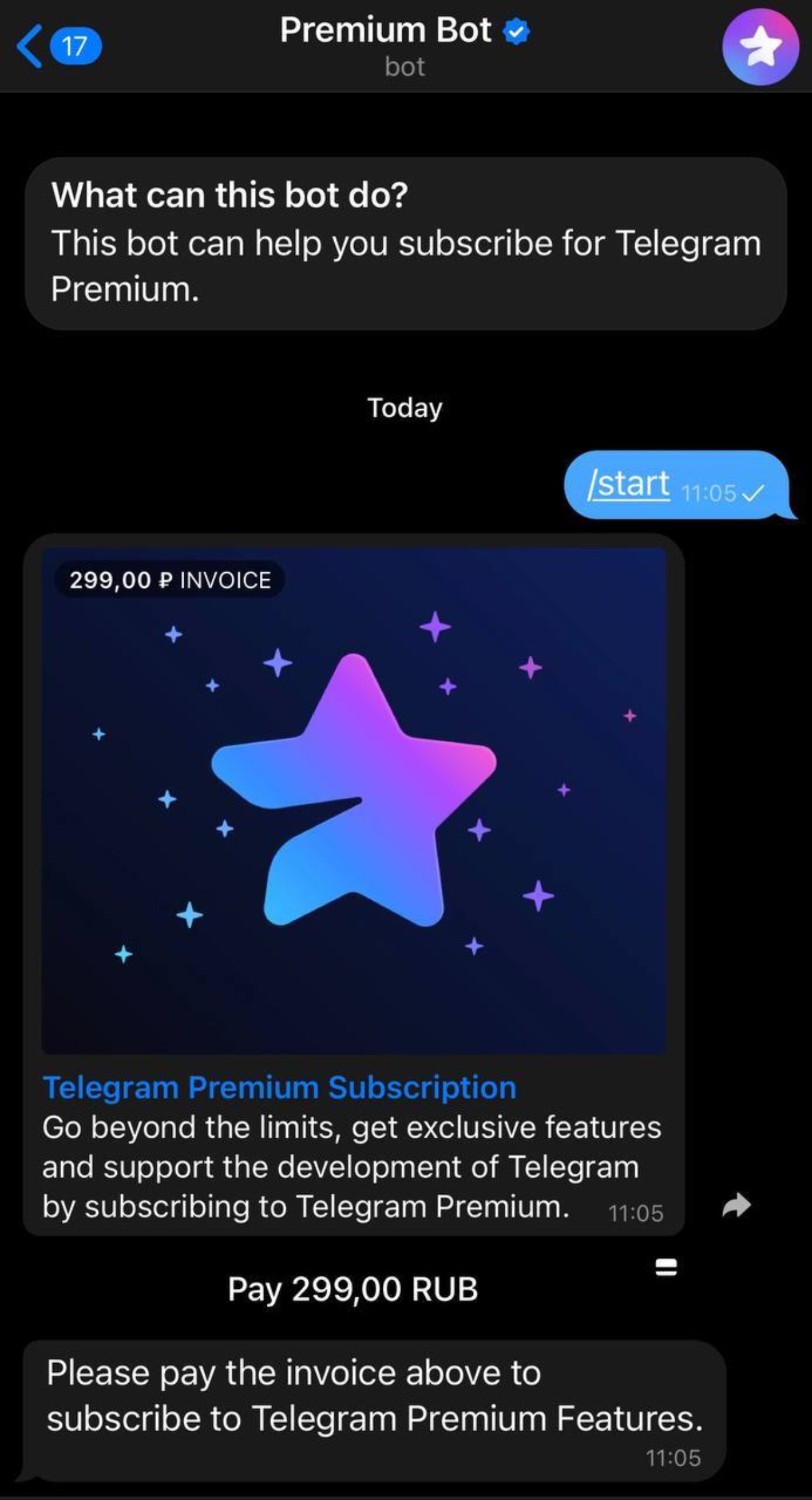 Telegram снизил стоимость подписки до 299 рублей при покупке через бота