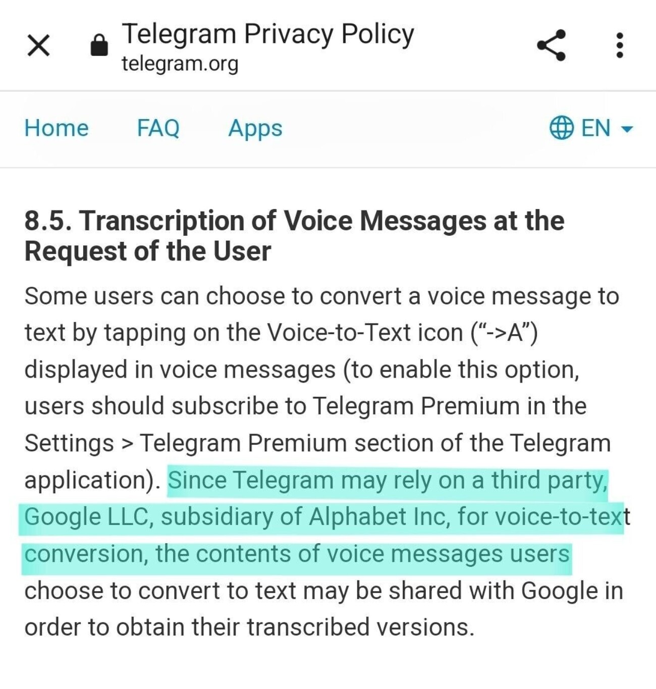Telegram использует технологию Google для расшифровки голосовых сообщений в Premium-подписке