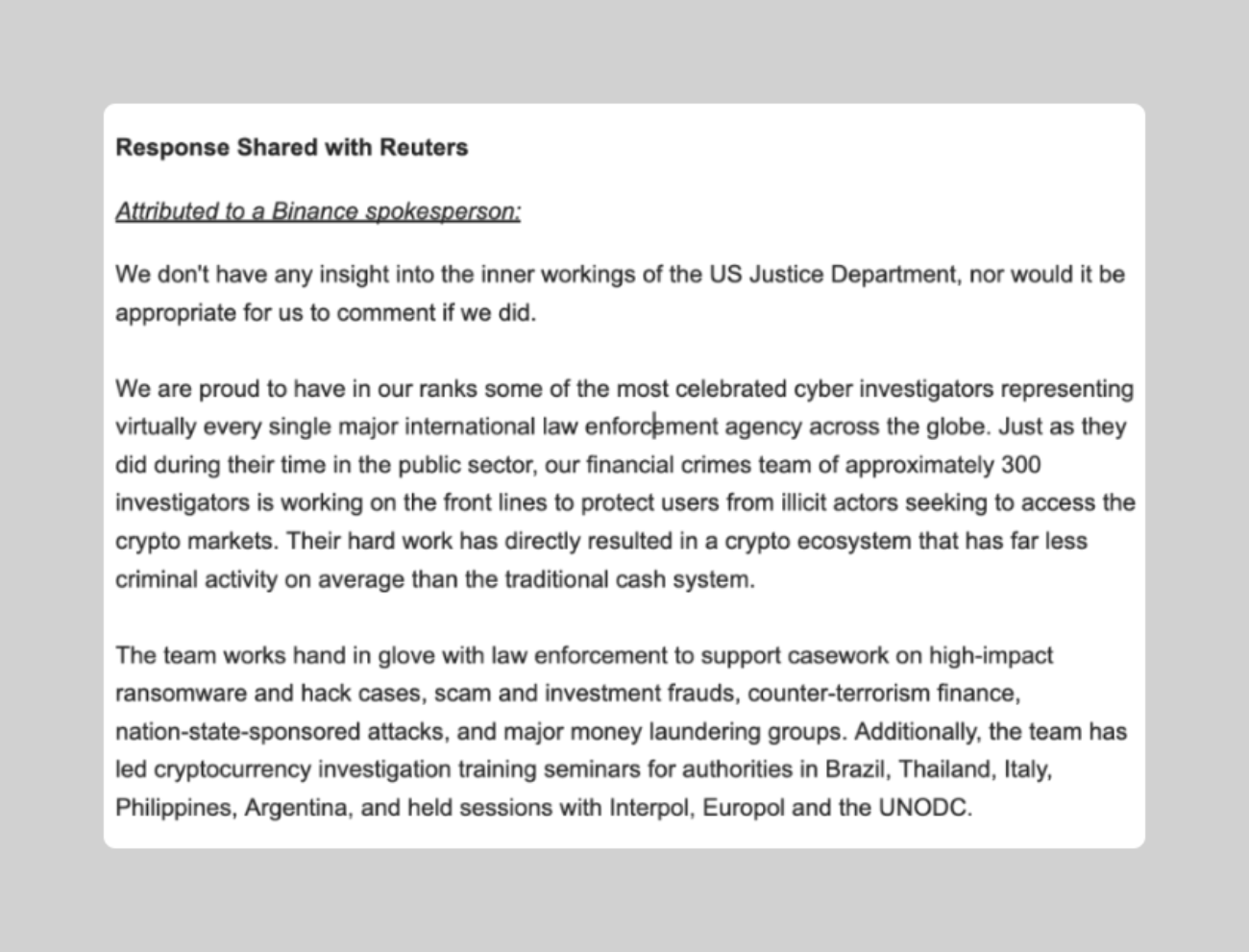 Binance провела операции по отмыванию денег на $10 млрд в 2022 году — Reuters