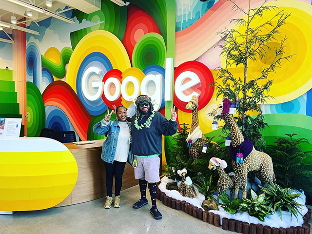 Google Holiday Giraffes Scene In GooglePlex Lobby