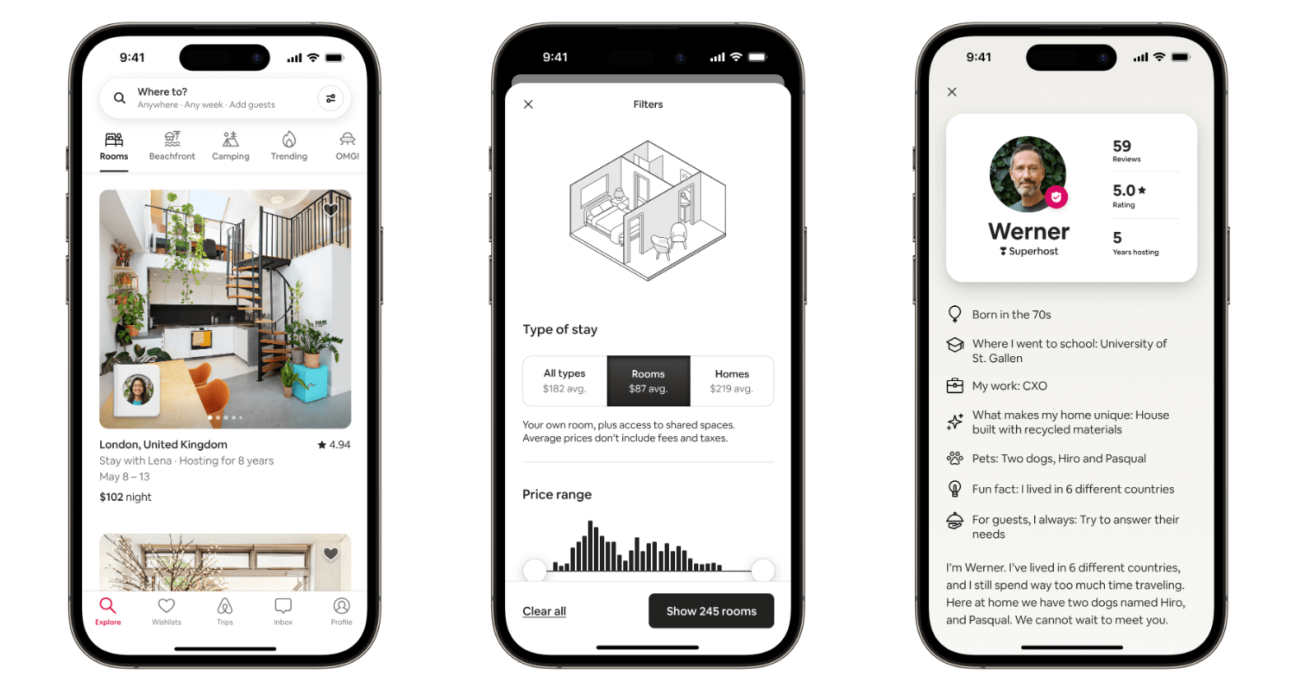 Airbnb обновил сервис: представил «Комнаты» с карточками о владельцах, стал показывать общую цену аренды и другое